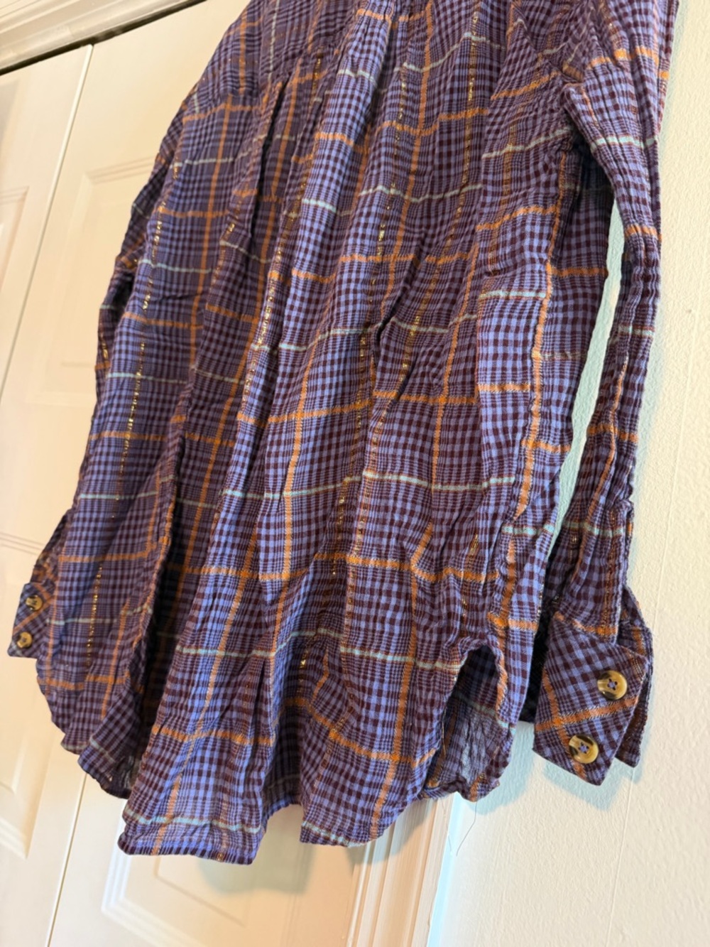 Free People Purple Plaid Button-Up Top - Picture 3 of 4